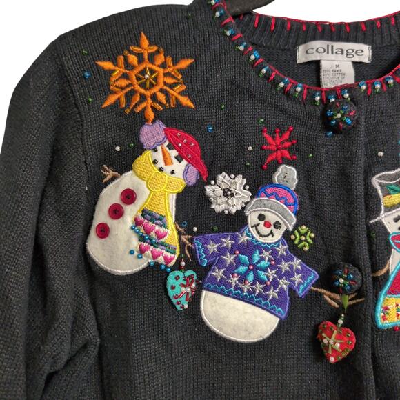 Vintage Collage Christmas Sweater Snowflakes Snowmen Size M - Picture 2 of 15